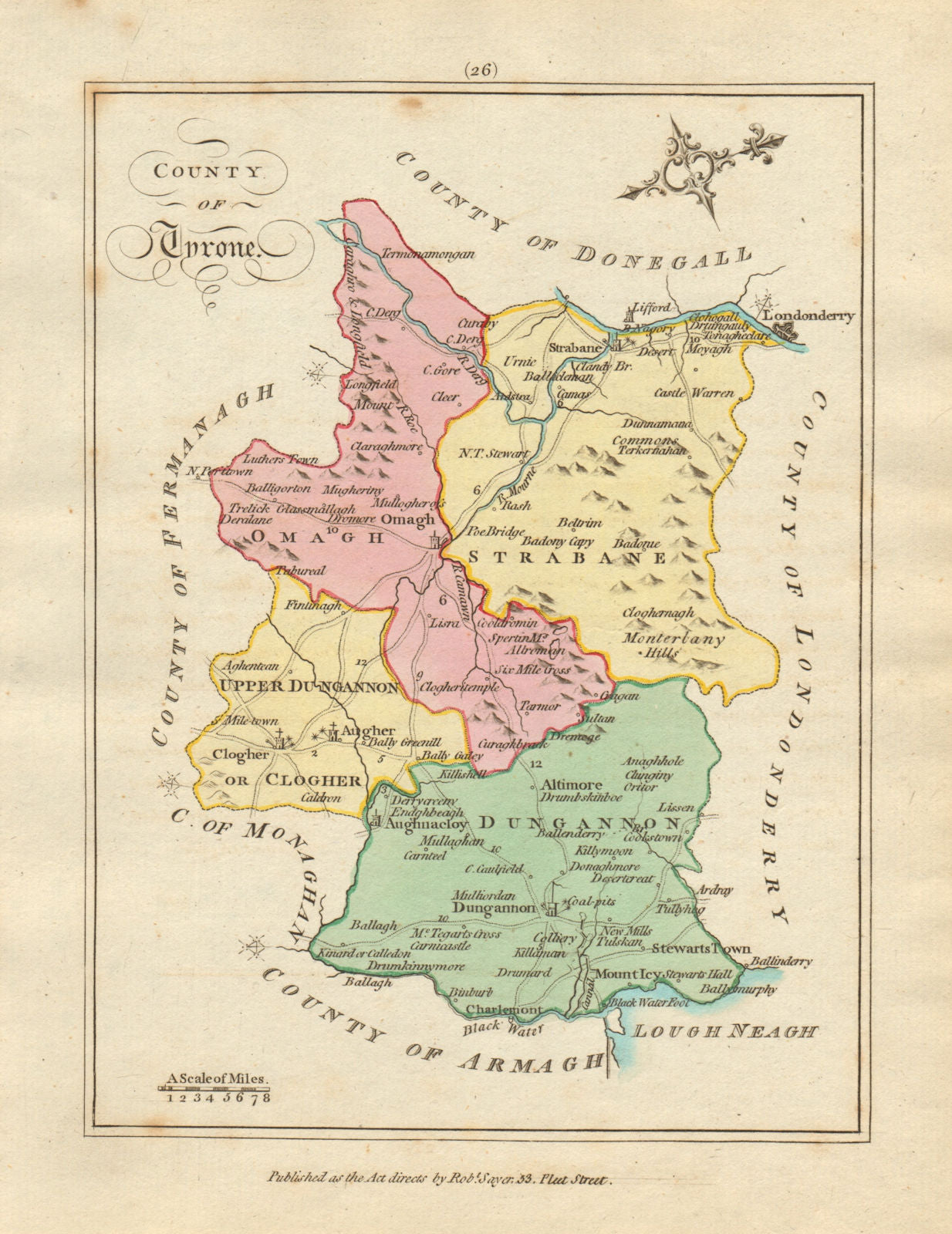 County of Tyrone, Ulster. Antique copperplate map by Scalé / Sayer 1788